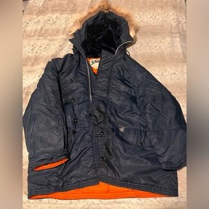 Schott Bros XXL Snorkel Parka Jacket Coat Blue Vintage Talon Zipper